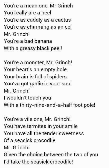 lyrics you're a mean one|the grinch song lyrics.